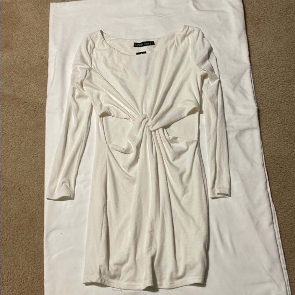 Cream Ruched Bodycon Dress with Scoop Neck
